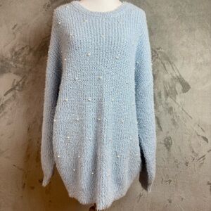 Cinderella Blue Pearl-Embellished Cozy Winter Wmn’s Sweater Sz 1X